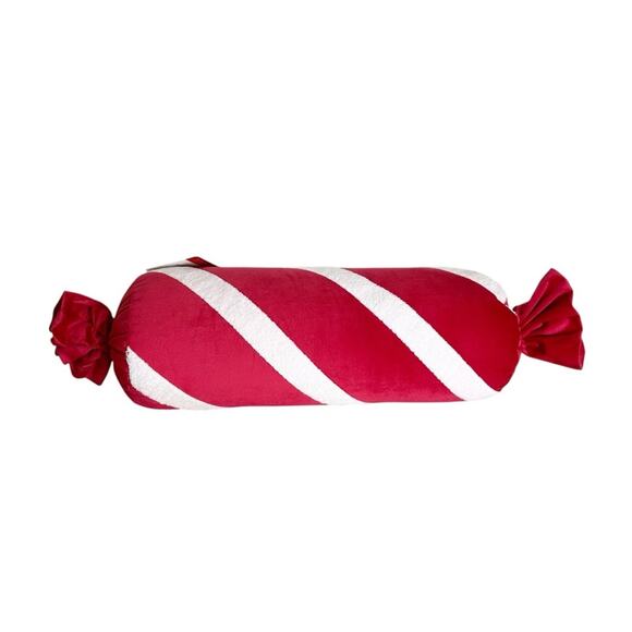 Peppermint Candy Cane Bolster Pillow Red White Stripe Plush Holiday Decor 20" - Picture 6 of 6